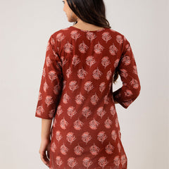 Women Red Cotton Printed Short Kurti