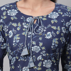 Women Blue Printed Straight Fit Kurti