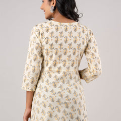 Cotton Printed Yellow Angrakha Short Tunic