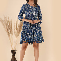 Cotton Printed Navy Blue Floral Dress