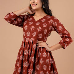 Printed Cotton Rust Peplum Tunic