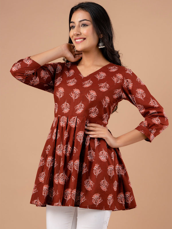 Printed Cotton Rust Peplum Tunic