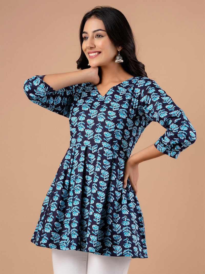 Printed Cotton Blue Peplum Tunic