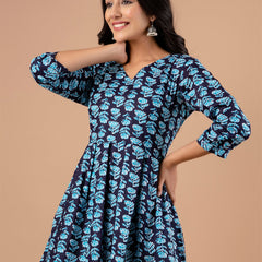 Printed Cotton Blue Peplum Tunic
