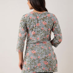 Women Grey Cotton Printed Short Kurti