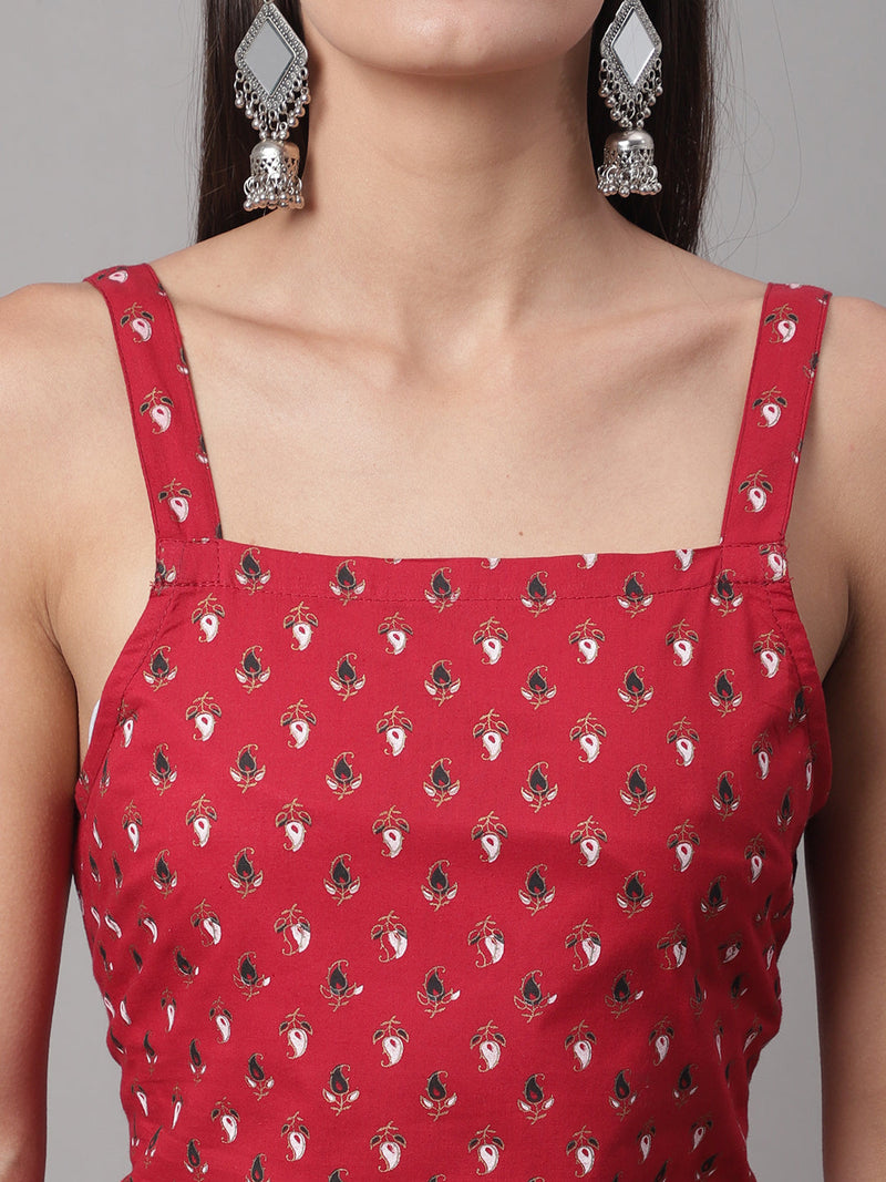 Women Red Printed Straight Fit Kurti