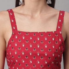 Women Red Printed Straight Fit Kurti