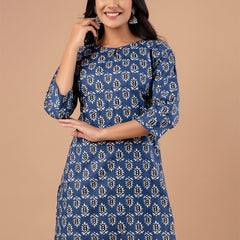 Women Printed Navy Blue Kurti