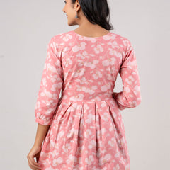 Printed Cotton Pink Peplum Tunic