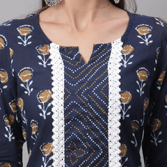 Women Blue Printed Straight Fit Kurti
