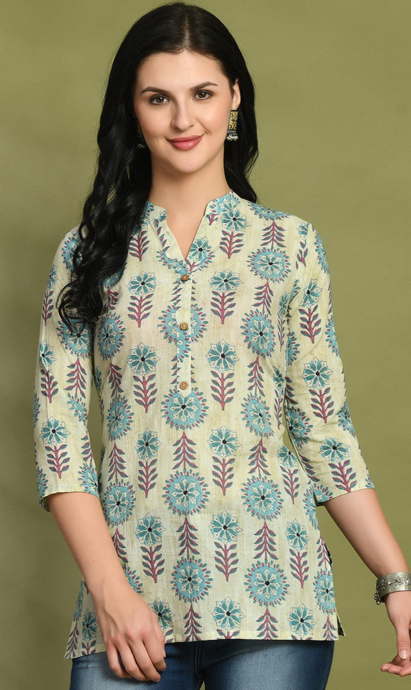 Ethnic Print Three Button Flared Kurti