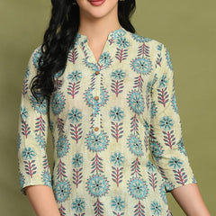 Ethnic Print Three Button Flared Kurti