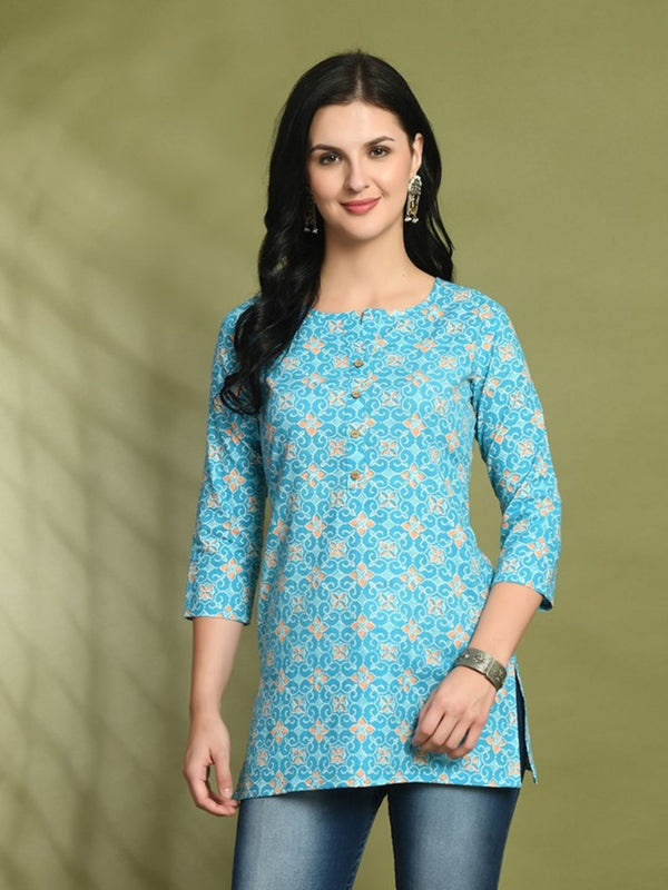 Floral Print 4 Button Straight Kurti