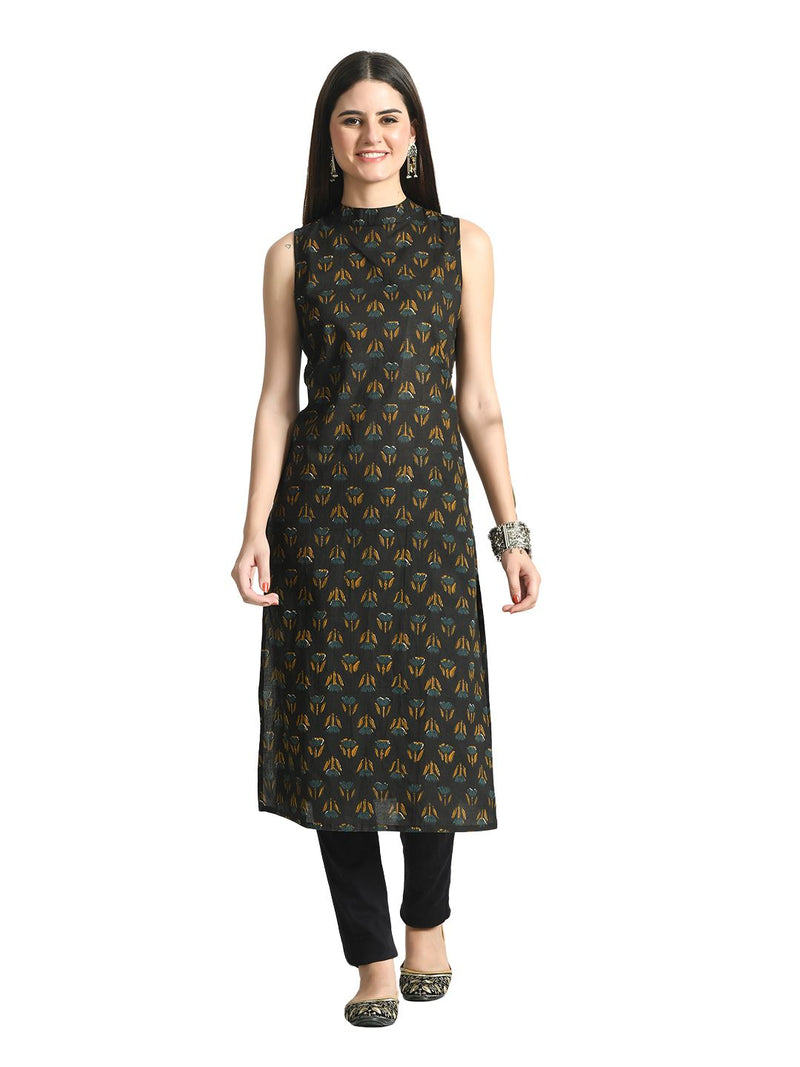 Women’s Pure Cotton Angrakha Kurti with Floral Print | 3/4 Sleeves | Adjustable Side Tie | Sizes S–XXL