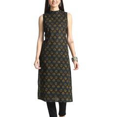 Women’s Pure Cotton Angrakha Kurti with Floral Print | 3/4 Sleeves | Adjustable Side Tie | Sizes S–XXL