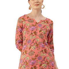3/4 Sleeve Round Neck Vcut top Pink Colour