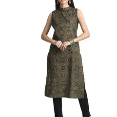 Women’s Pure Cotton Angrakha Kurti with Floral Print | 3/4 Sleeves | Adjustable Side Tie | Sizes S–XXL