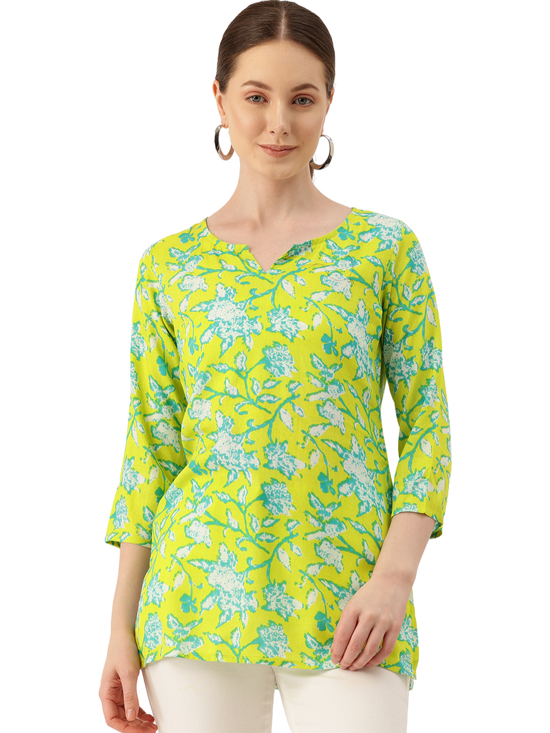 3/4 Sleeve Round Neck Vcut top Green3 Colour