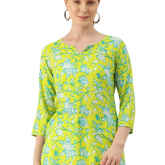 3/4 Sleeve Round Neck Vcut top Green3 Colour