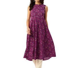 Elegant Floral Sleeveless A-Line Kurti with Back Zip Closure