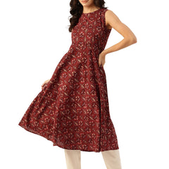 Elegant Floral Sleeveless A-Line Kurti with Back Zip Closure