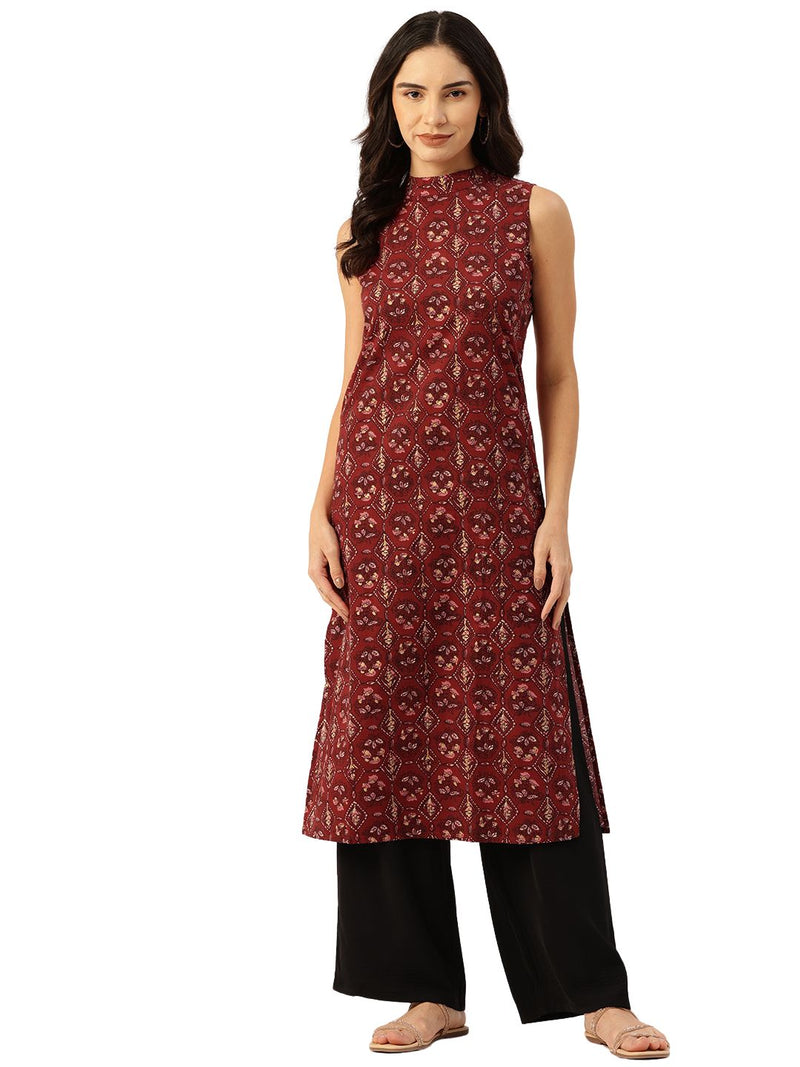 Women’s Pure Cotton Angrakha Kurti with Floral Print | 3/4 Sleeves | Adjustable Side Tie | Sizes S–XXL