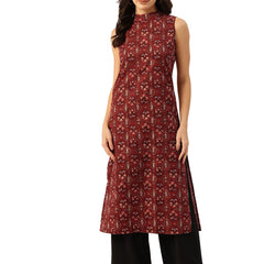Women’s Pure Cotton Angrakha Kurti with Floral Print | 3/4 Sleeves | Adjustable Side Tie | Sizes S–XXL