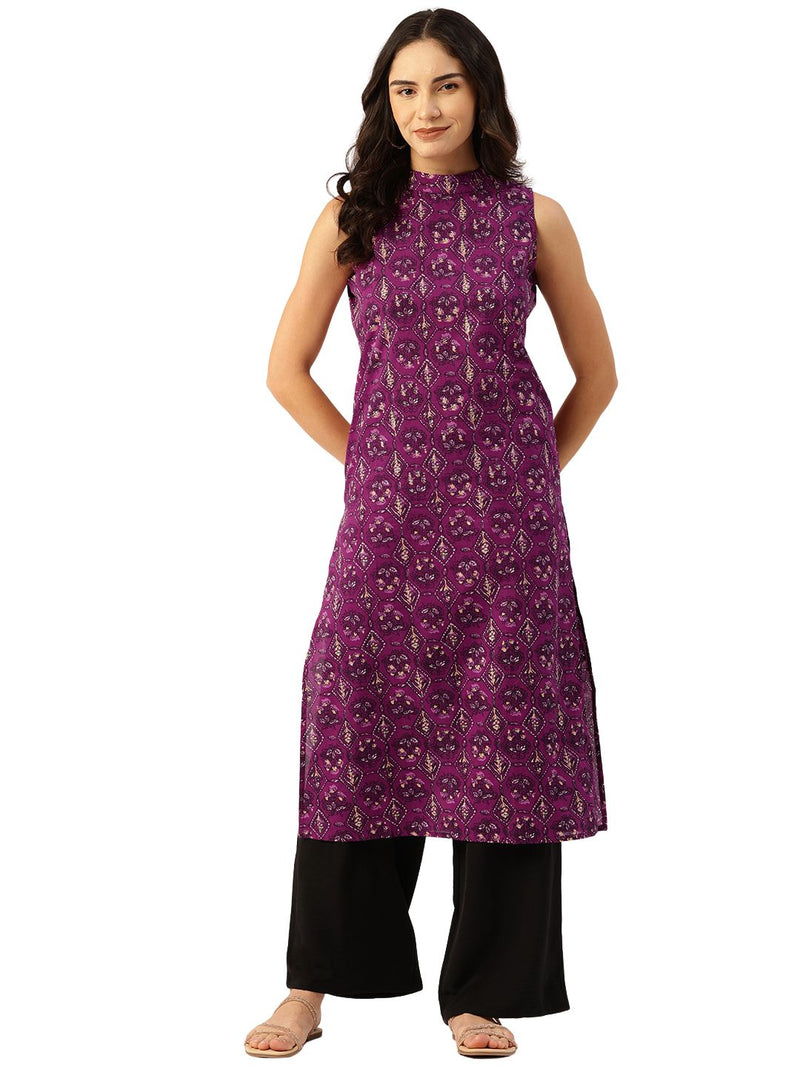 Women’s Pure Cotton Angrakha Kurti with Floral Print | 3/4 Sleeves | Adjustable Side Tie | Sizes S–XXL