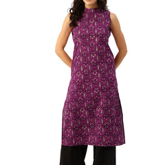 Women’s Pure Cotton Angrakha Kurti with Floral Print | 3/4 Sleeves | Adjustable Side Tie | Sizes S–XXL