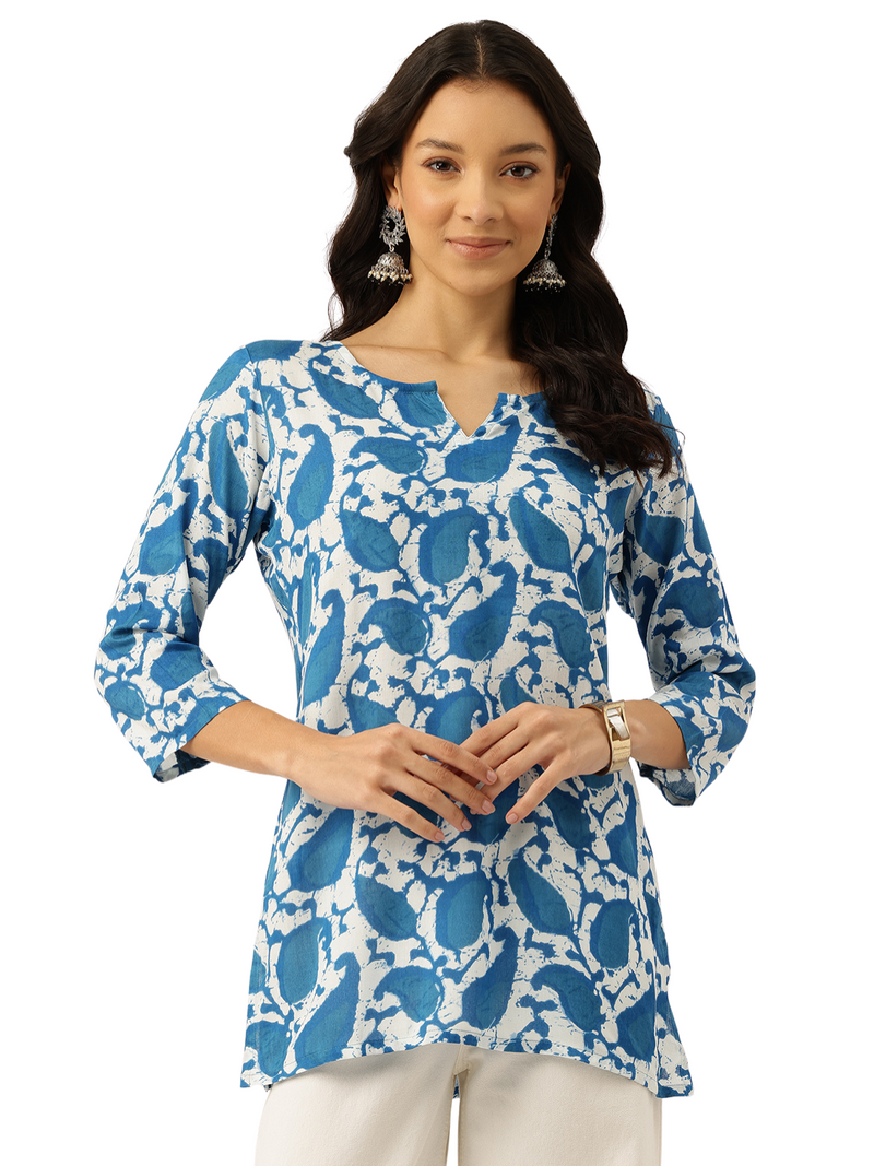 3/4 Sleeve Round Neck Vcut top Blue Colour
