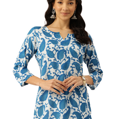 3/4 Sleeve Round Neck Vcut top Blue Colour