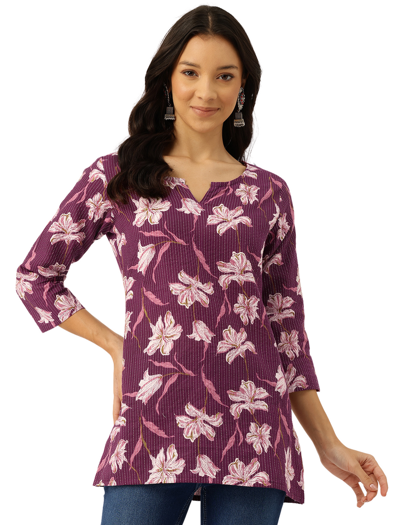 3/4 Sleeve Round Neck Vcut top White Colour