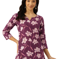 3/4 Sleeve Round Neck Vcut top White Colour