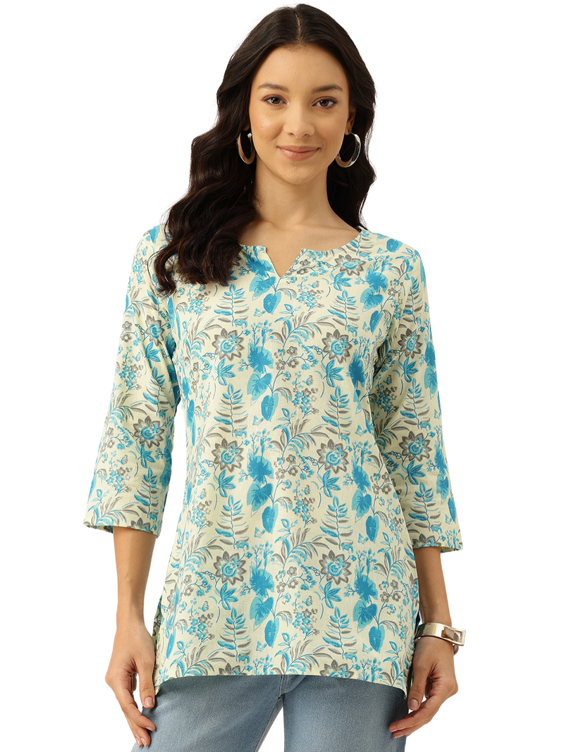 3/4 Sleeve Round Neck Vcut top Off-White Colour