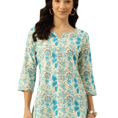 3/4 Sleeve Round Neck Vcut top Off-White Colour