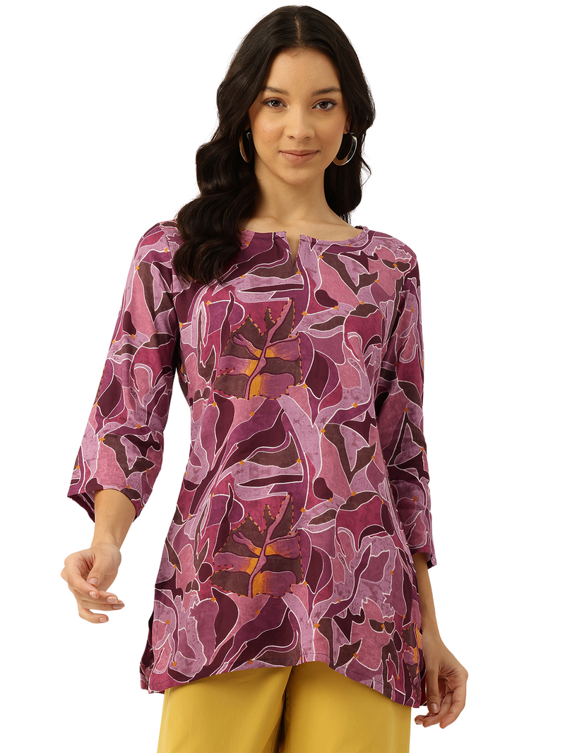3/4 Sleeve Round Neck Vcut top Magenta1 Colour