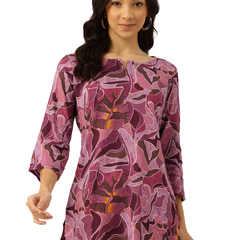 3/4 Sleeve Round Neck Vcut top Magenta1 Colour