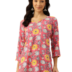 3/4 Sleeve Round Neck Vcut top Pink1 Colour