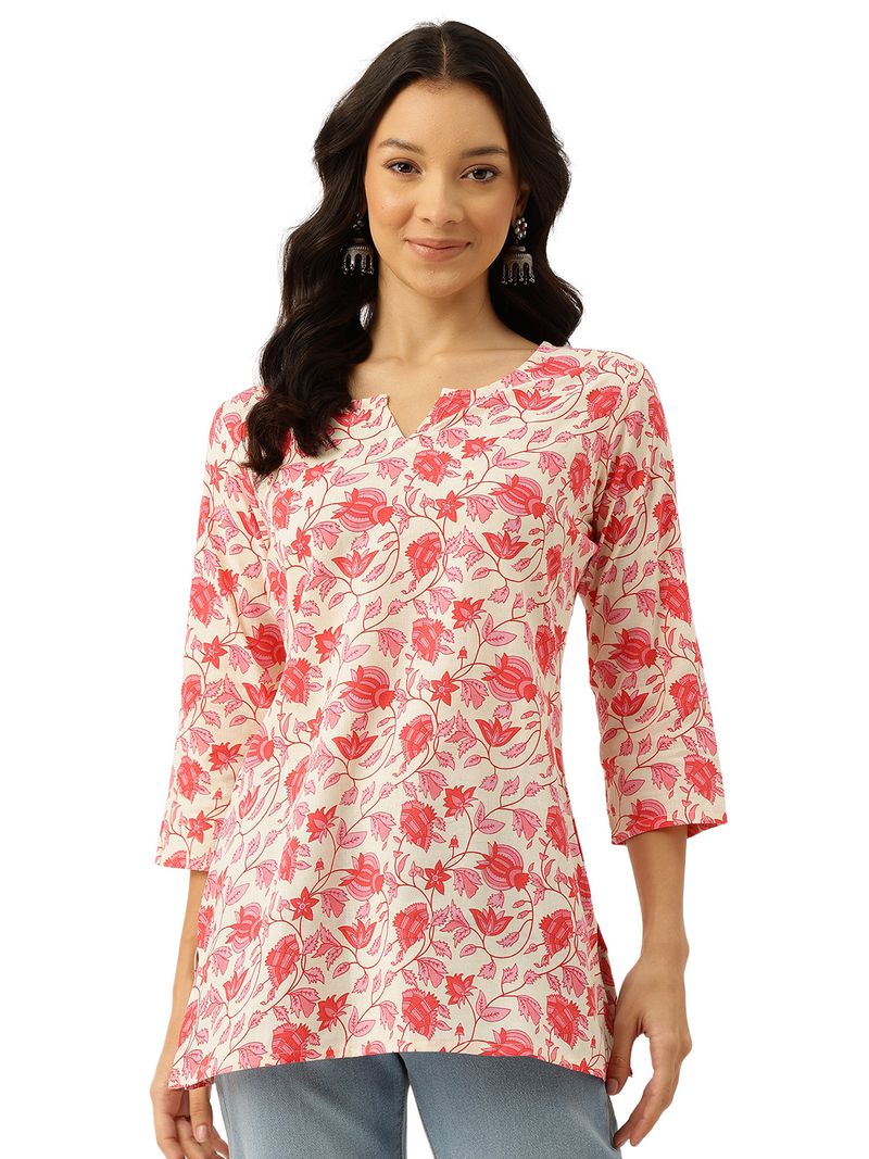 3/4 Sleeve Round Neck Vcut top Pink2 Colour