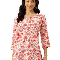 3/4 Sleeve Round Neck Vcut top Pink2 Colour