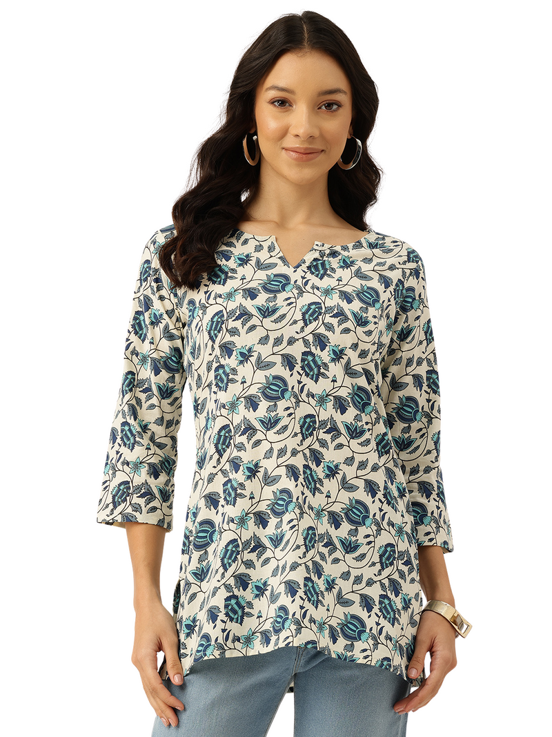 3/4 Sleeve Round Neck Vcut top White3 Colour