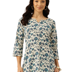 3/4 Sleeve Round Neck Vcut top White3 Colour