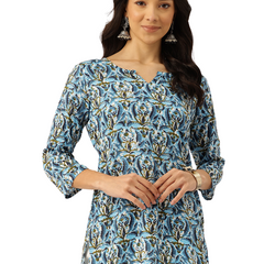 3/4 Sleeve Round Neck Vcut top Blue3 Colour