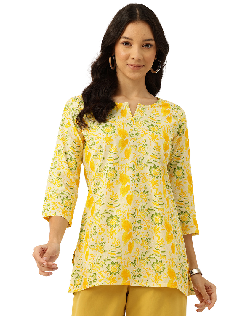 3/4 Sleeve Round Neck Vcut top Yellow Colour