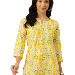 3/4 Sleeve Round Neck Vcut top Yellow Colour