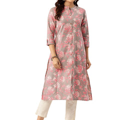 Elegant A-Line Long Kurta for Women - Mandarin Collar with Button Detailing