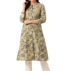 Elegant A-Line Long Kurta for Women - Mandarin Collar with Button Detailing