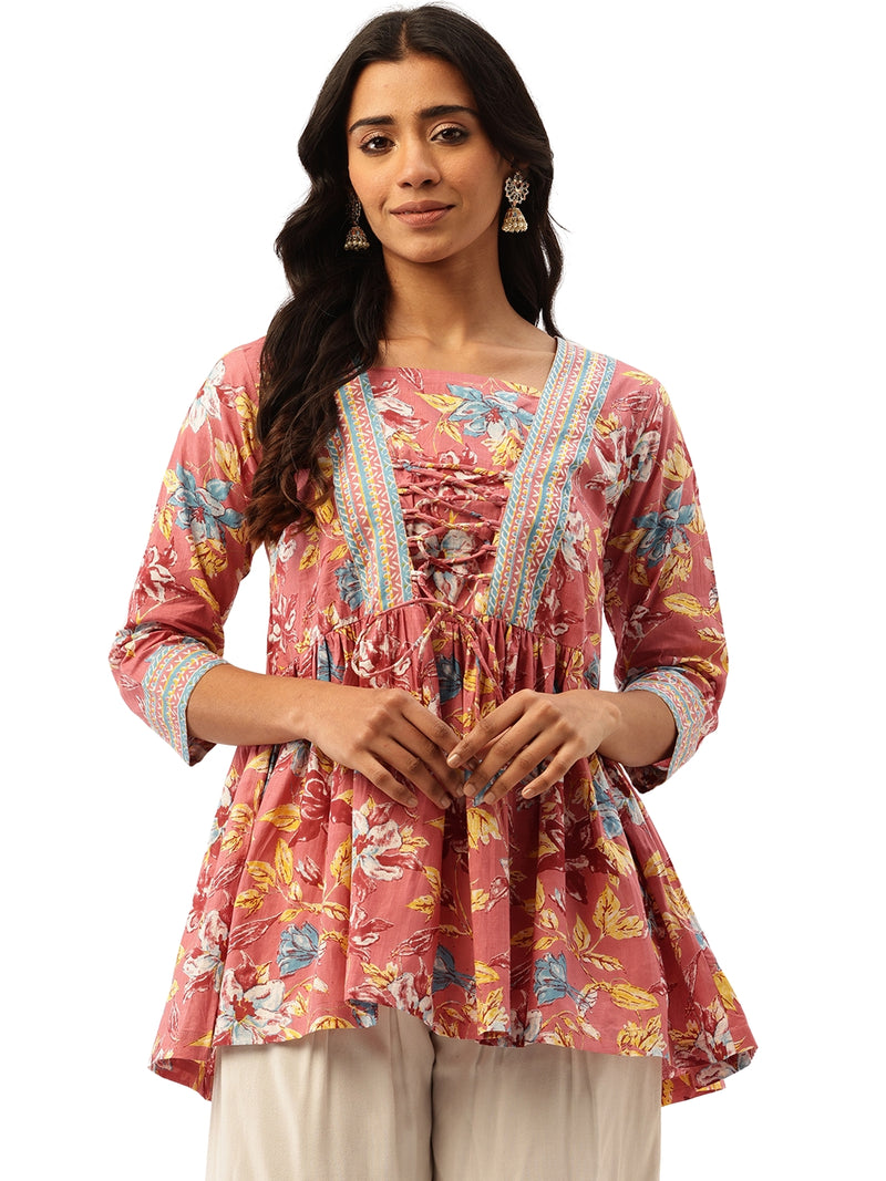 Princess Cut Top for Women - 3/4 Sleeves with Front Drawstrings