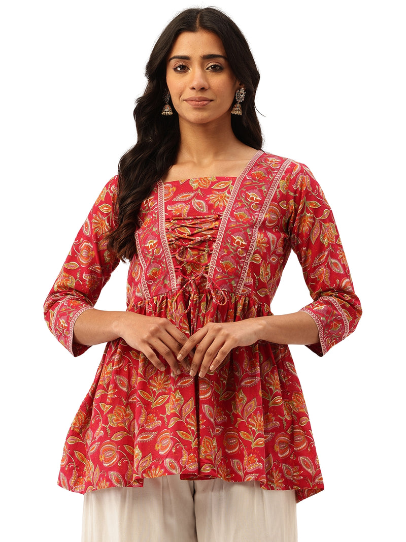 Princess Cut Top for Women - 3/4 Sleeves with Front Drawstrings