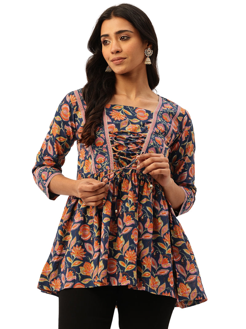 Princess Cut Top for Women - 3/4 Sleeves with Front Drawstrings
